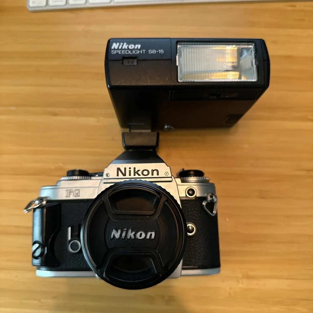Nikon FG Camera with SB-15 Flash - Black and Silver